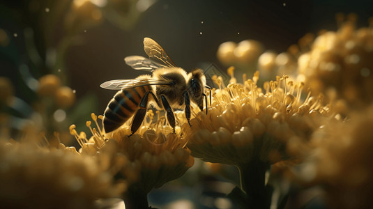 工笔花卉动物勤劳的蜜蜂采蜜背景