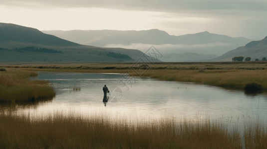 渔夫在湿地图片