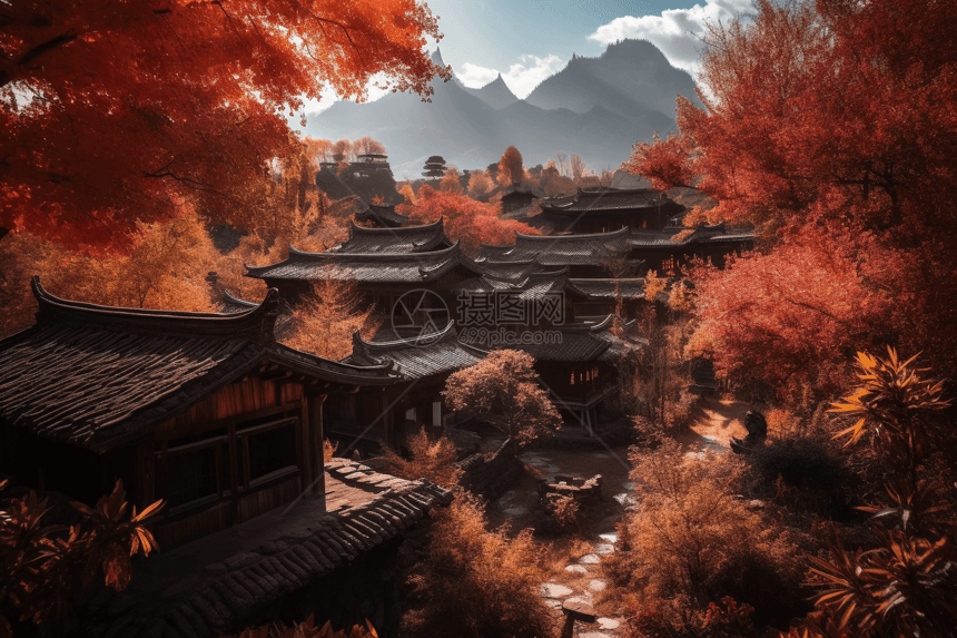 秋天的丽江古镇图片
