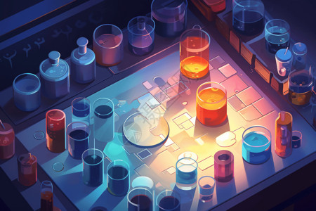 彩色的瓶子试管和实验室设备插画