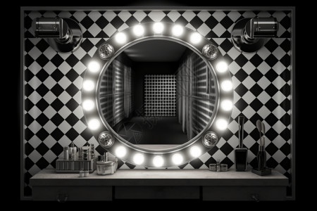 老式红镜子黑白方格更衣室设计图片