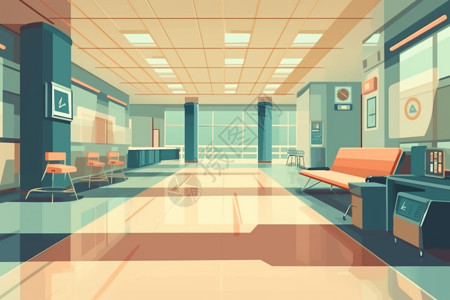 现代风格办公室现代医院等待区平面插图插画