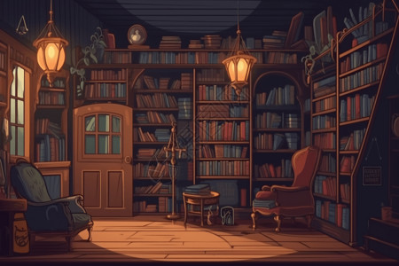 书店艺术老式书店的场景平面插图插画