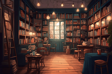 木制书架老式书店的平面插图插画