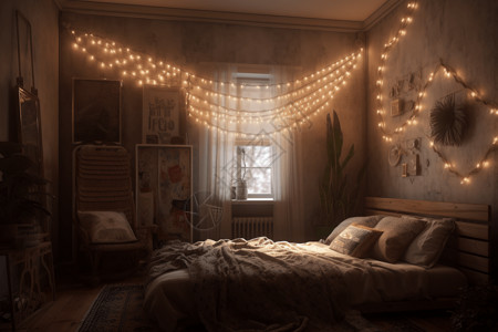 波西米亚卧室DIY串灯高清图片