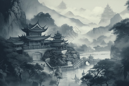复古中国风水墨画图片