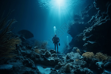 暗礁潜水者浮潜 深海暗礁高清图片