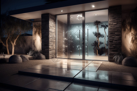 房子入口纹理玻璃入口门渲3D染图设计图片