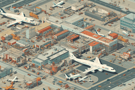 飞机俯视视角整个机场的鸟瞰图插图插画