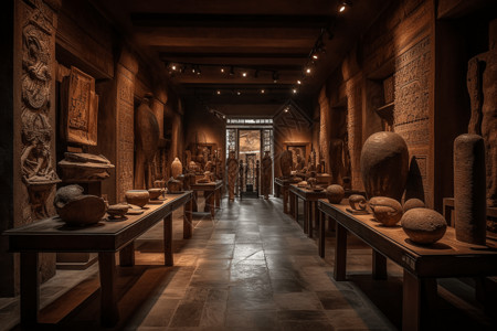 博物馆大厅展示着古老的文物高清图片