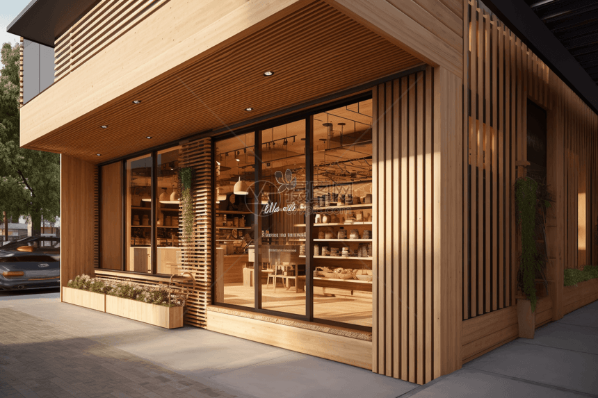 木制零售店3D渲染图图片