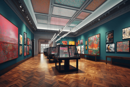 美术馆展览波普艺术展览渲染图图设计图片