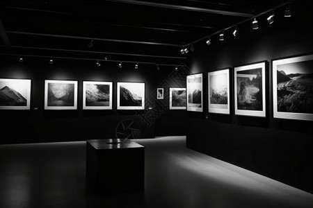 黑白照片展览渲染图高清图片