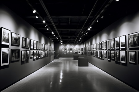 艺术馆的黑白照片展览背景图片