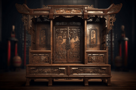 中式木雕古董中式橱柜设计背景