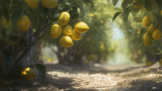 一片小树林柠檬树林插画