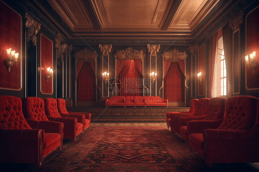 古典室内红色沙发图片