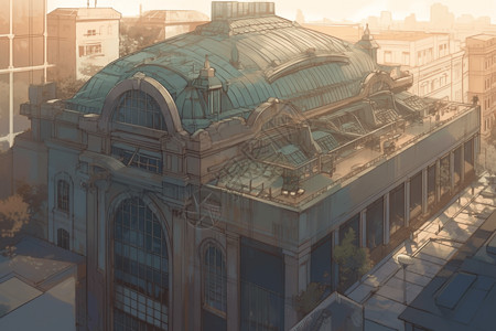 古典音乐厅建筑屋顶插画