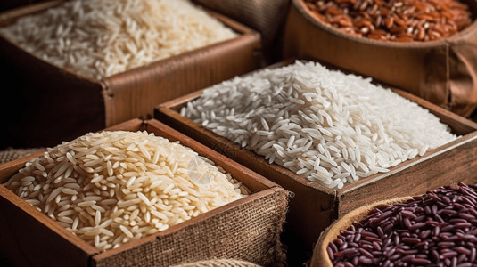 一盘大米稻米不同种类的米背景