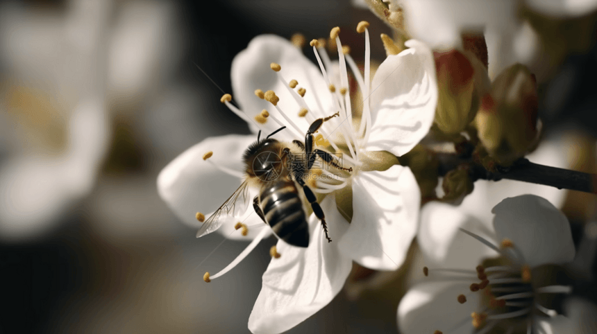 蜜蜂收集花粉图片