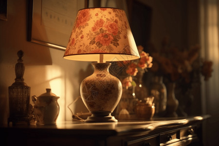 灯光温暖舒适的复古台灯背景图片