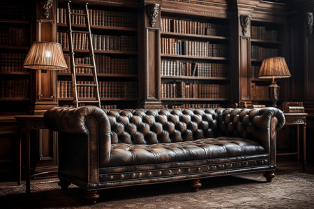 欧式书架豪华图书馆天鹅绒沙发背景
