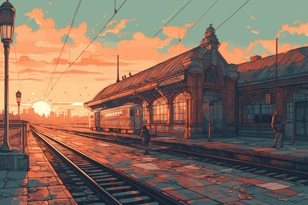 温暖色板火车站图片