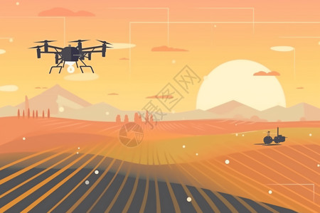 科技监测无人机监测农作物插画