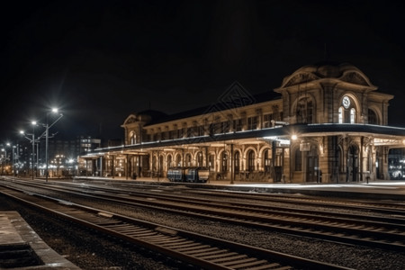 夜景车站轨道背景图片