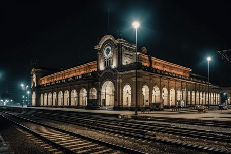 晚上的火车站背景图片