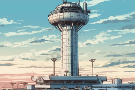 指挥塔台机场控制塔的特写插画