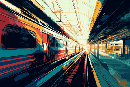 火车动态素材车站的动态场景插画