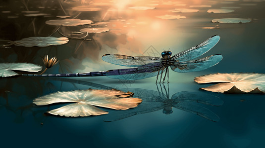 荷叶上飞的蜻蜓图片