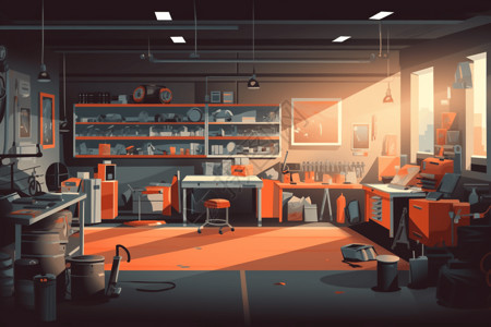 家具工厂车间汽车修理厂的平面插图插画