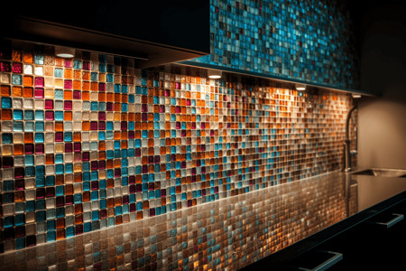 彩色玻璃马赛克马赛克墙壁的厨房装修背景