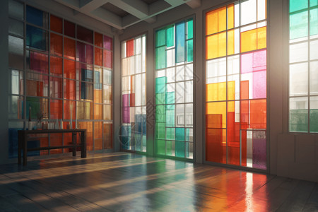 彩色玻璃窗建筑空间背景图片