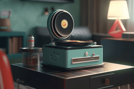 黑胶唱片机3D复古老式电唱机设计图片