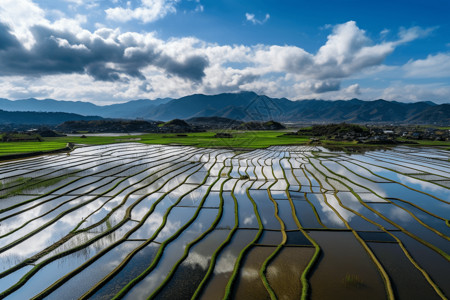夏季三维场景稻田种植场景背景