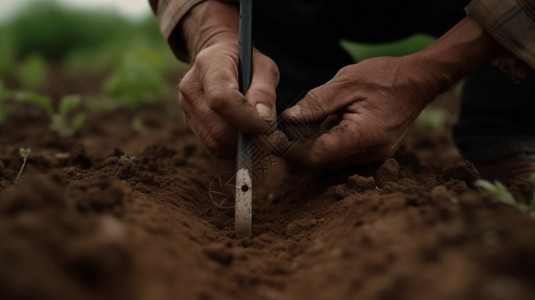 农民检查土壤质量高清图片