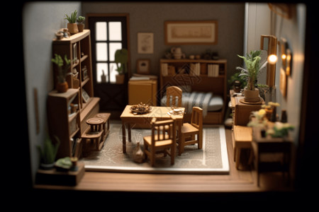 温馨餐厅模型温馨微型家具背景