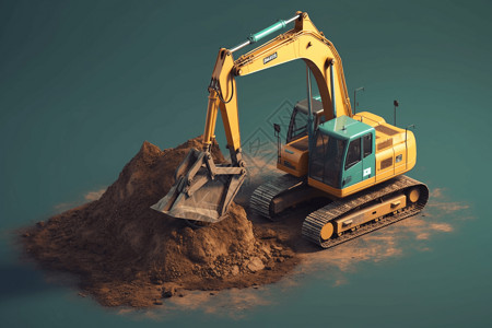 沙土素材挖掘机模型插画