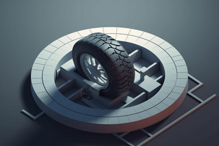 轮毂轴承汽车轮胎模型插画
