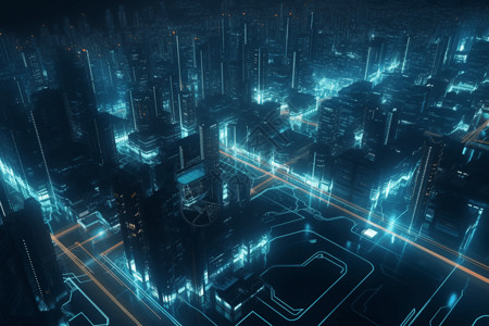 蓝色科技感发光线条城市背景图片