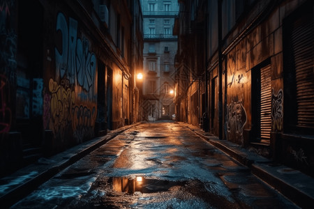 黎明街道阴暗潮湿的城市角落背景