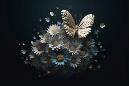 雏菊花卉蝴蝶背景图片