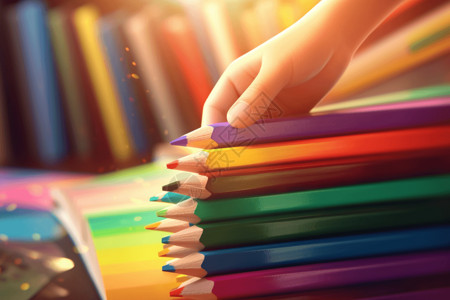 彩色画笔涂鸦排列的铅笔插画