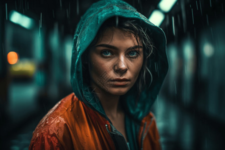 电影眼睛素材城市雨中孤独的女人背景