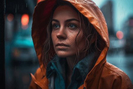 雨中忧郁的女人高清图片