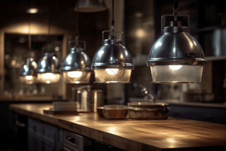 工业厨房现代厨房中吊灯设计图片