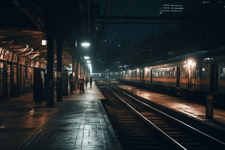 夜晚的火车站图片